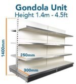 Gondola Shelving Unit 140cm x Base 30cm x Top Shelves 25cm - Middle Shelf - Image 4