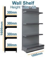 Wall Shelf 5 feet - 1.6m Base 370mm (15inch) Top Shelves 370mm (15inch) shop shelving