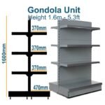 Gondola Shelving Unit 160cm x Base 47cm x Top 37cm - Double Side