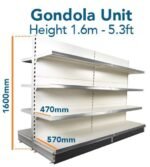 Gondola Shelving Unit 160cm x Base 57cm x Top 47cm - Double Side - Image 4