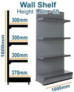 Wall Shelf 5 feet - 1.6m Base 370mm (15 inch) Top Shelves 300mm (1feet) shop shelving - Image 4